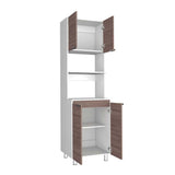 Mueble Microondas Fendi Blanco y Castaño 60x205cm sin Cajones y con Cuatro Puertas - Muebles Organizadores | Bylmo