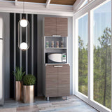 Mueble Microondas Fendi Blanco y Castaño 60x205cm sin Cajones y con Cuatro Puertas - Muebles Organizadores | Bylmo