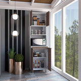 Mueble Microondas Fendi Blanco y Castaño 60x205cm sin Cajones y con Cuatro Puertas - Muebles Organizadores | Bylmo