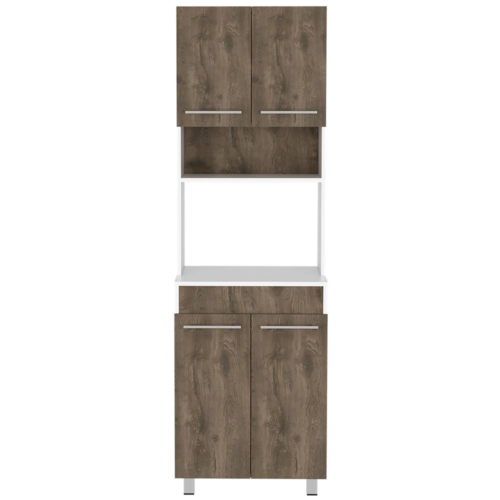 Mueble Microondas Vimo Bellota y Blanco 60 cm con Cuatro Puertas y Entrepaño - Muebles Organizadores | Bylmo