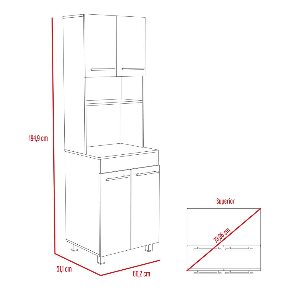 Mueble Microondas Vimo Bellota y Blanco 60 cm con Cuatro Puertas y Entrepaño - Muebles Organizadores | Bylmo