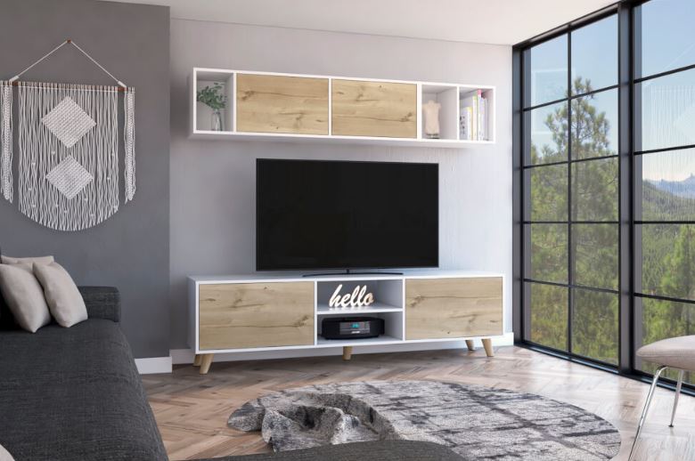 Combo Rack para TV y Mueble Superior Tori Duna y Blanco 180 cm - Muebles para TV | Bylmo