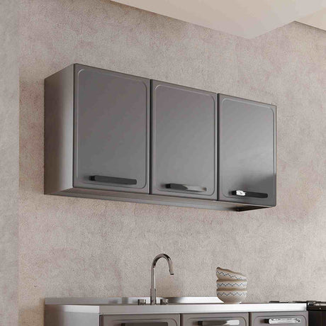 Mueble Superior de Cocina Gris 120x52cm con Dos Entrepaños y con Tres Puertas - Muebles Superiores | Bylmo
