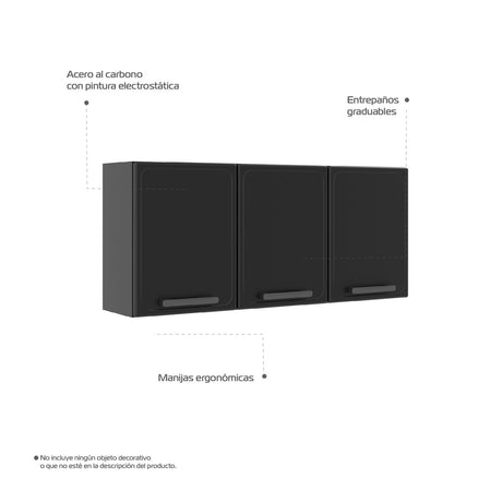 Mueble Superior de Cocina Gris 120x52cm con Dos Entrepaños y con Tres Puertas - Muebles Superiores | Bylmo