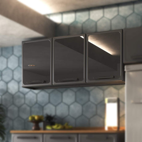 Mueble Superior de Cocina Gris 120x52cm con Dos Entrepaños y con Puerta de Vidrio - Muebles Superiores | Bylmo