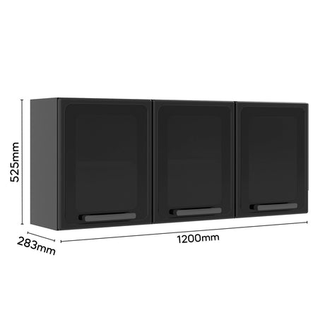 Mueble Superior de Cocina Gris 120x52cm con Dos Entrepaños y con Puerta de Vidrio - Muebles Superiores | Bylmo