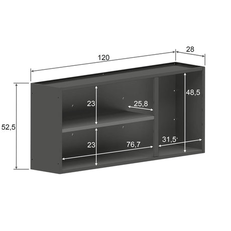 Mueble Superior de Cocina Gris 120x52cm con Dos Entrepaños y con Puerta de Vidrio - Muebles Superiores | Bylmo