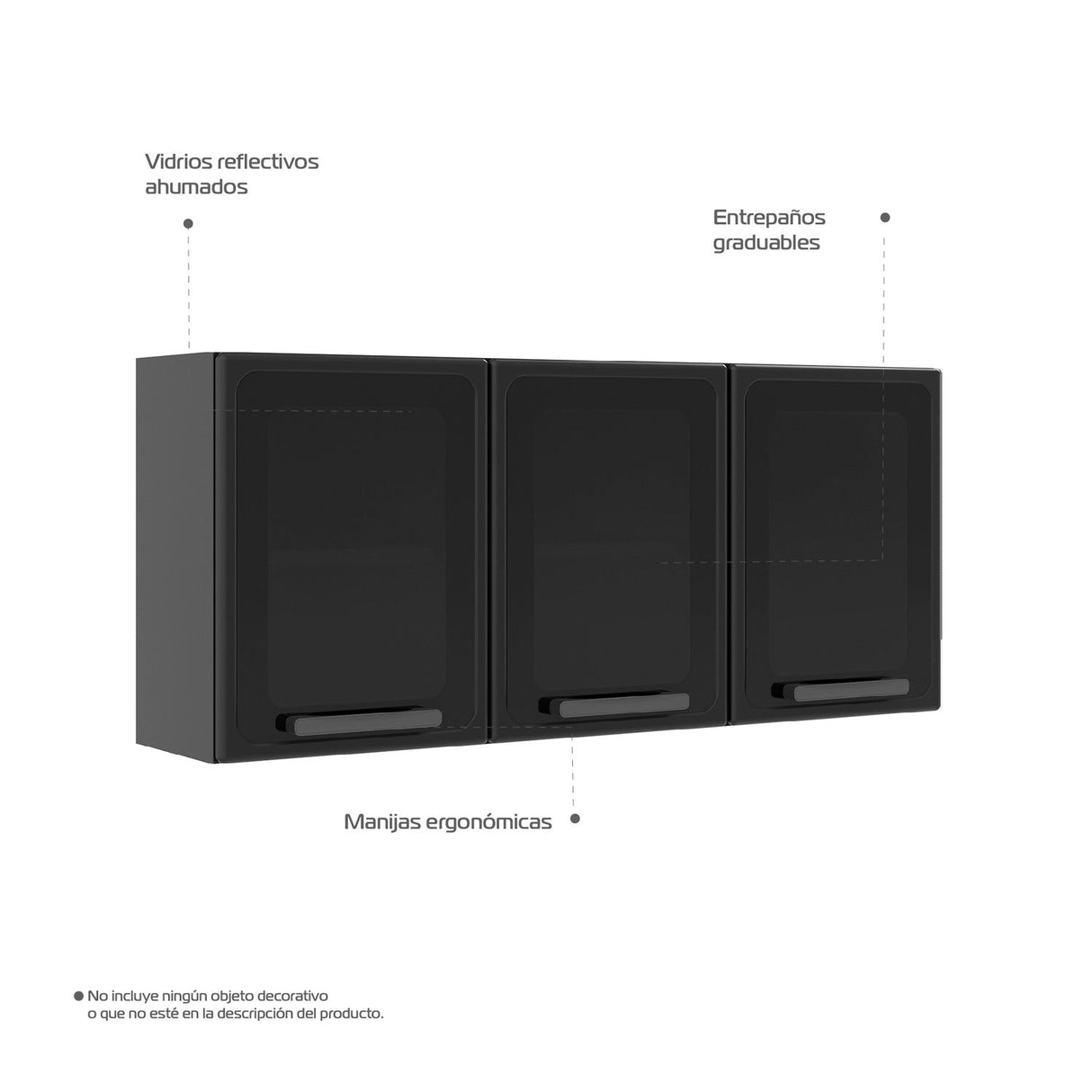 Mueble Superior de Cocina Gris 120x52cm con Dos Entrepaños y con Puerta de Vidrio - Muebles Superiores | Bylmo