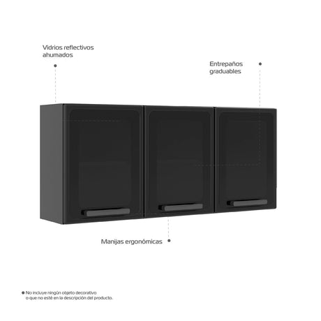 Mueble Superior de Cocina Gris 120x52cm con Dos Entrepaños y con Puerta de Vidrio - Muebles Superiores | Bylmo