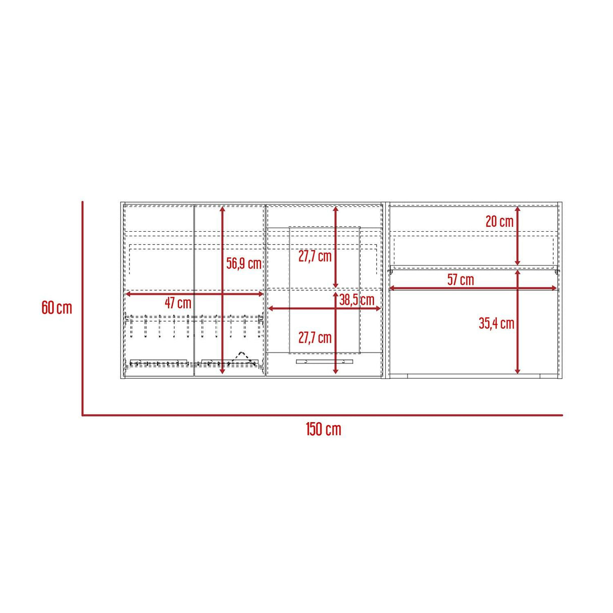 Mueble Superior de Cocina Hasselt Gris y Rovere 150x60cm con Tres Puertas con Locero y con Espacio para Microondas - Muebles Superiores | Bylmo