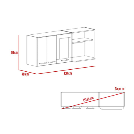 Mueble Superior de Cocina Hasselt Gris y Rovere 150x60cm con Tres Puertas con Locero y con Espacio para Microondas - Muebles Superiores | Bylmo