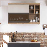 Mueble Superior Maqui con Dos Puertas Abatibles Blanca y Ambar y Entrepaños Madera 120 cm Sin Campana - Muebles Superiores | Bylmo