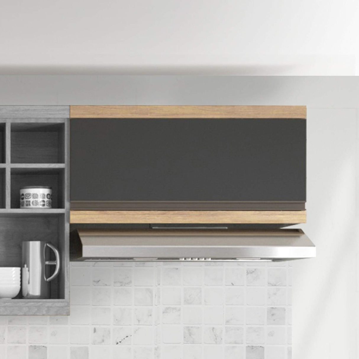 Mueble Superior Maqui con Una Puerta Abatible Gris Madera 80 cm Sin Campana - Muebles Superiores | Bylmo