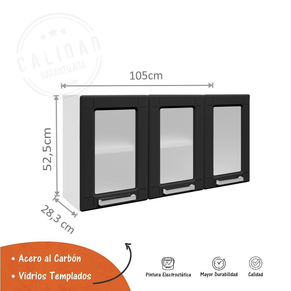 Mueble Superior de Cocina Negro 105x52cm con Dos Entrepaños y con Tres Puertas - Muebles Organizadores | Bylmo