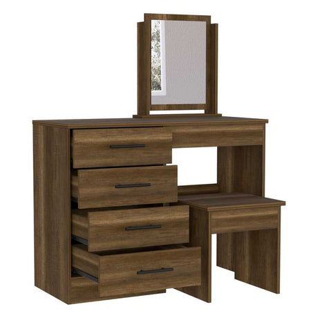 Tocador Kaia Caramelo 100x126.7cm con Cuatro Cajones y con Espejo - Cajoneras | Bylmo