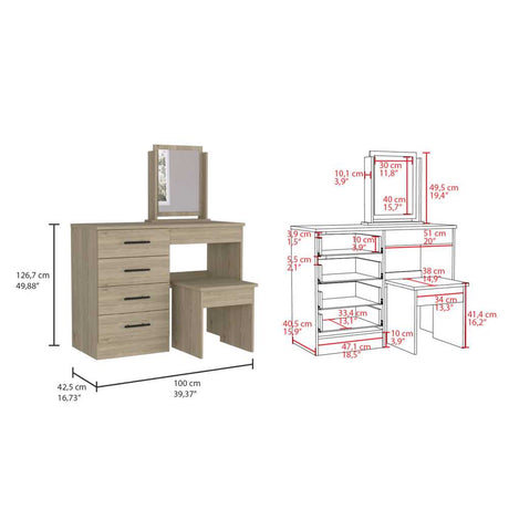 Tocador Kaia Rovere 100x126.7cm con Cuatro Cajones y con Espejo - Cajoneras | Bylmo