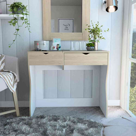 Tocador Perla Rovere y Blanco 90x40cm de Un Puesto con Un Cajón - Cajoneras | Bylmo
