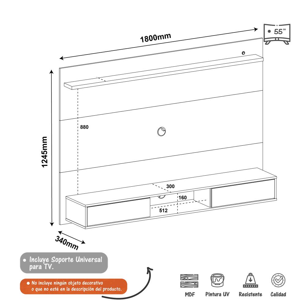 Panel Platinum Cafe 180 cm - Muebles para TV | Bylmo