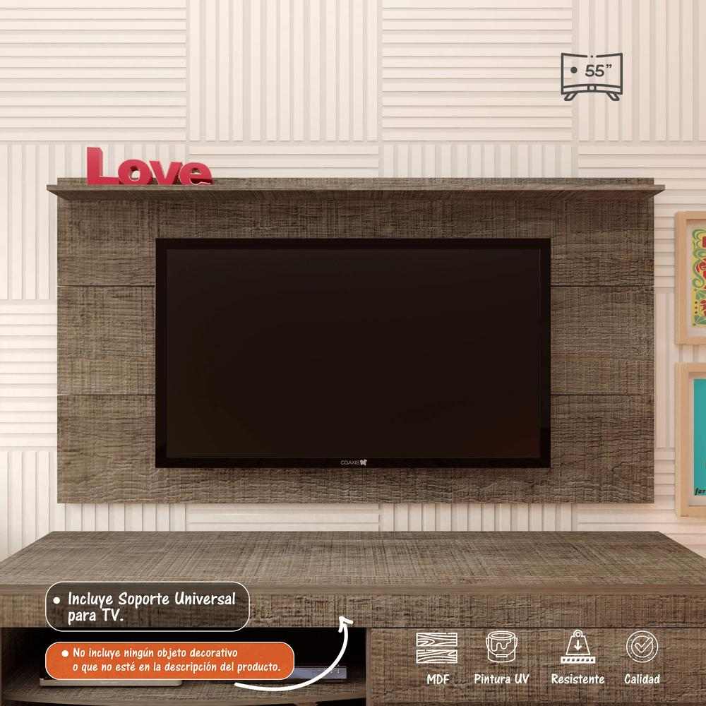 Panel de TV Canela 180x98cm para TV Hasta 55 Pulgadas con Ranuras para Cables y sin Compartimientos - Muebles para TV | Bylmo