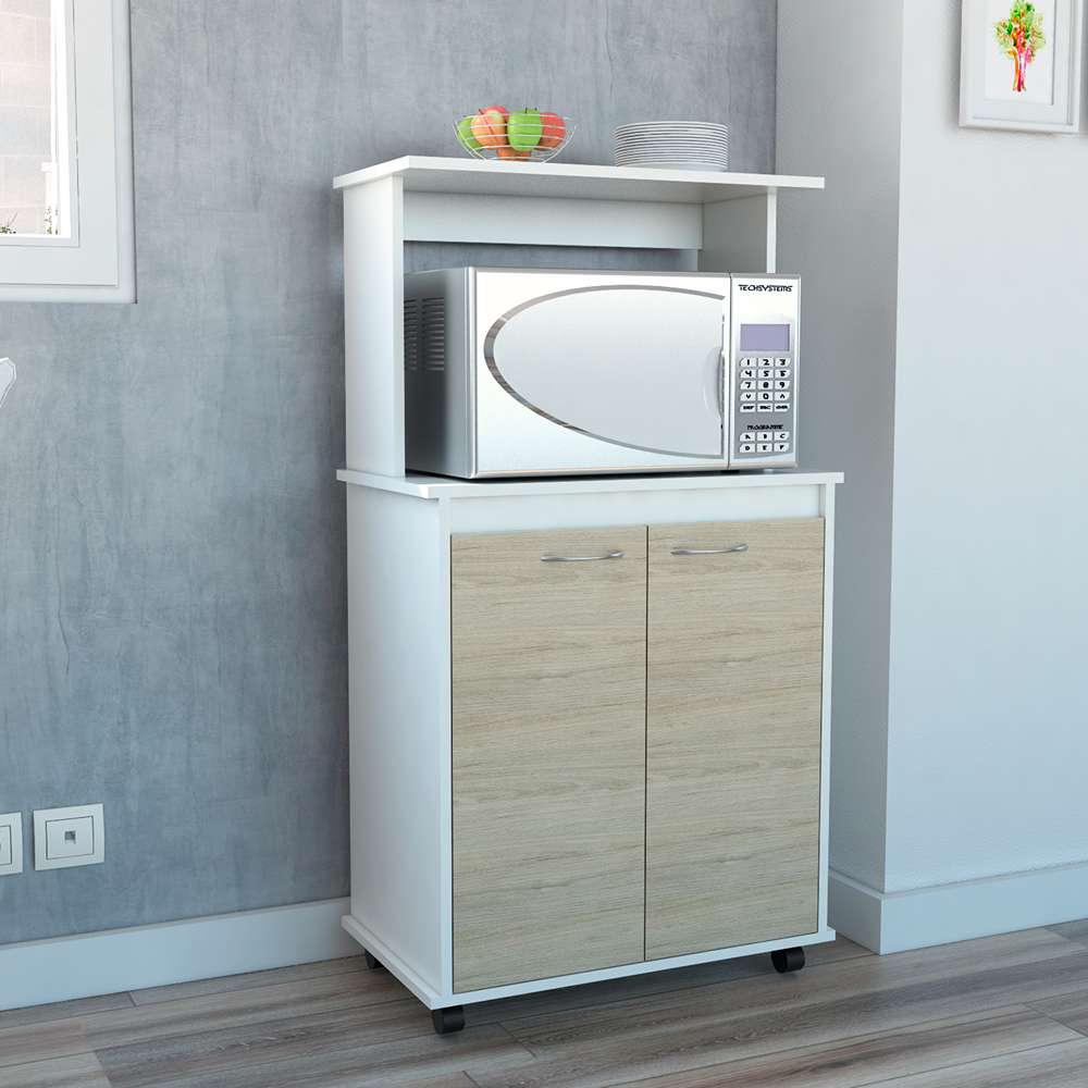 Mueble Auxiliar de Cocina Kitchen Blanco y Rovere 63x113.5cm con un Entrepaño y con Dos Comportamientos - Cocinas | Bylmo