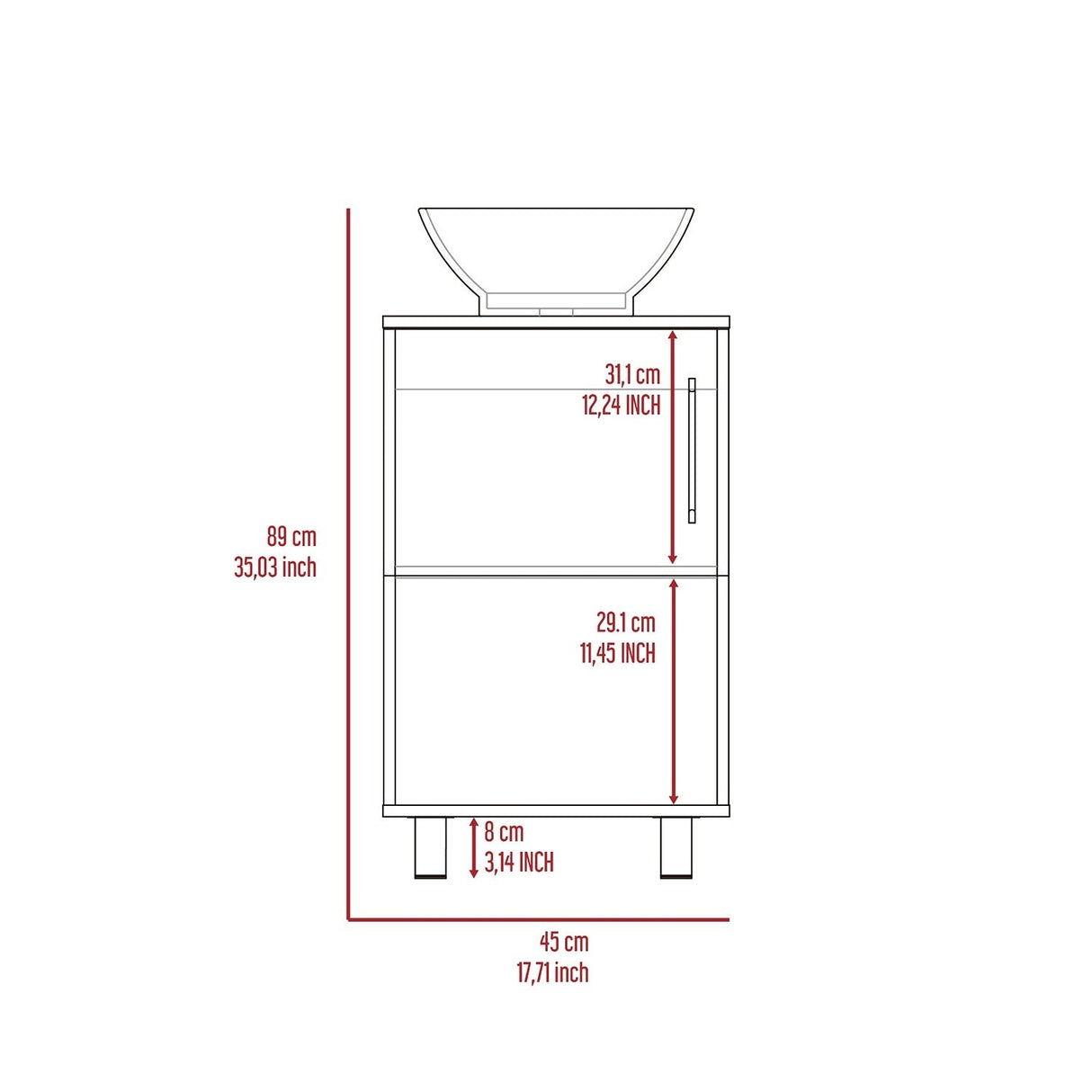 Mueble para Lavamanos Gouda Wengue 45x89cm Individual con Lavamanos con Una Puerta - Muebles para Baño | Bylmo