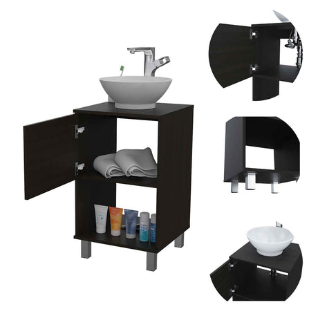 Mueble para Lavamanos Gouda Wengue 45x89cm Individual con Lavamanos con Una Puerta - Muebles para Baño | Bylmo