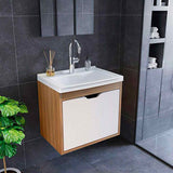 Mueble para Lavamanos Graz Teca y Blanco 45x38cm Individual con Lavamanos y con con Una Puerta - Muebles para Baño | Bylmo