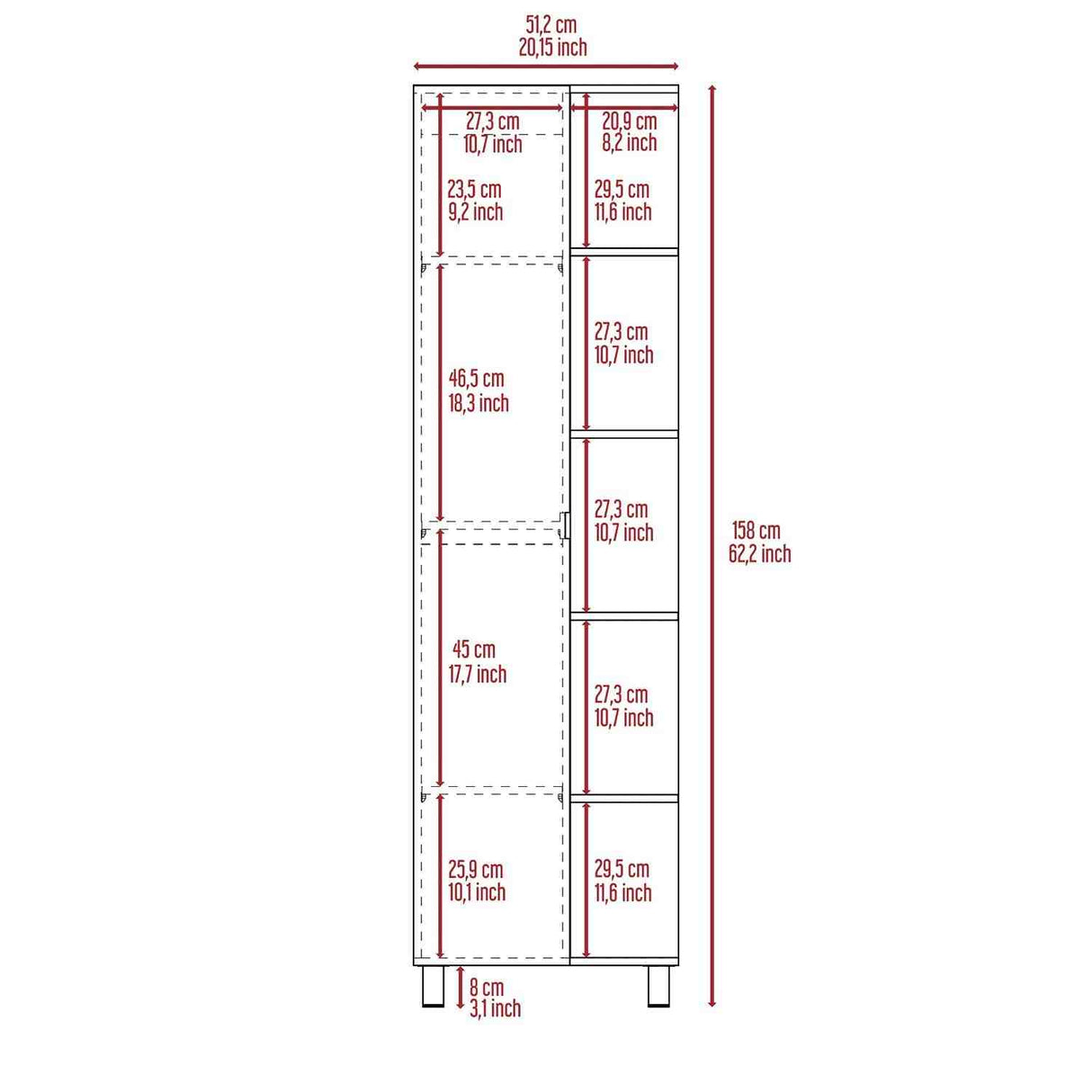Mueble para Baño Esquinero Urano Ceniza 51x158cm sin Cajones y con Cuatro Entrepaños - Muebles para Baño | Bylmo