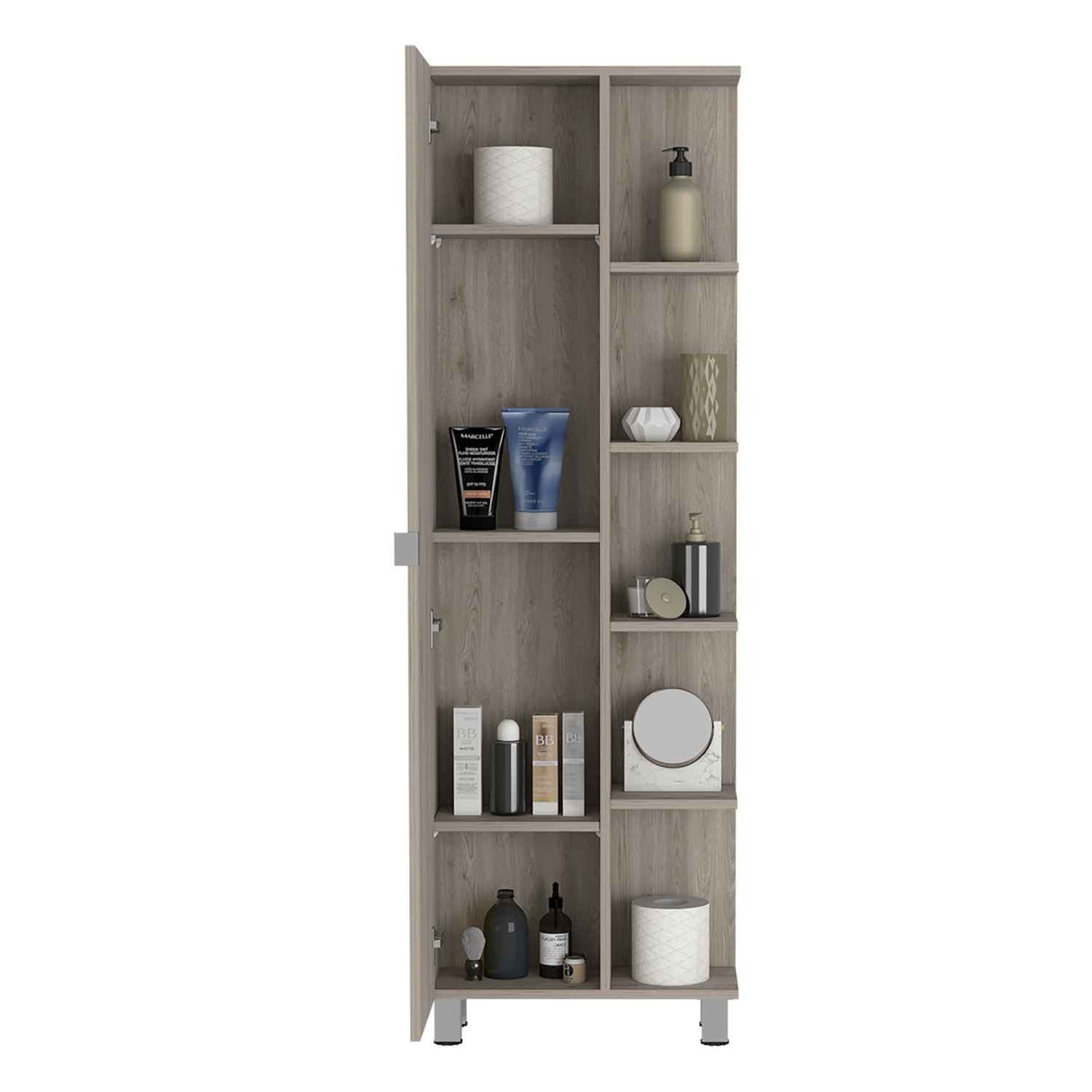 Mueble para Baño Esquinero Urano Ceniza 51x158cm sin Cajones y con Cuatro Entrepaños - Muebles para Baño | Bylmo