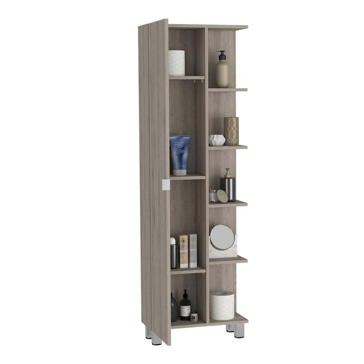 Mueble para Baño Esquinero Urano Ceniza 51x158cm sin Cajones y con Cuatro Entrepaños - Muebles para Baño | Bylmo