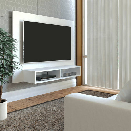 Panel de TV Blanco 120x89cm Para TV Hasta 42 Pulgadas sin Cajones y con Ranuras para Cables - Muebles para TV | Bylmo