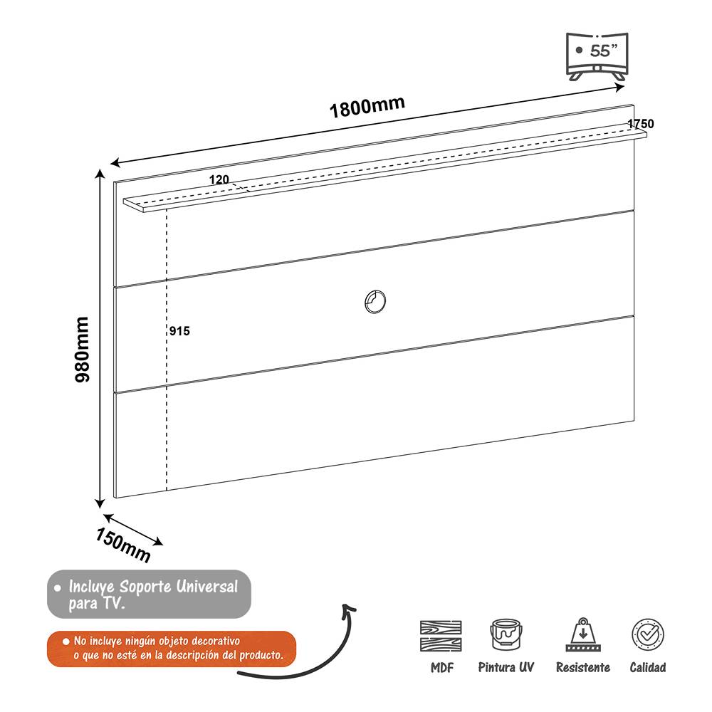 Panel Slim Negro 180 cm - Muebles para TV | Bylmo