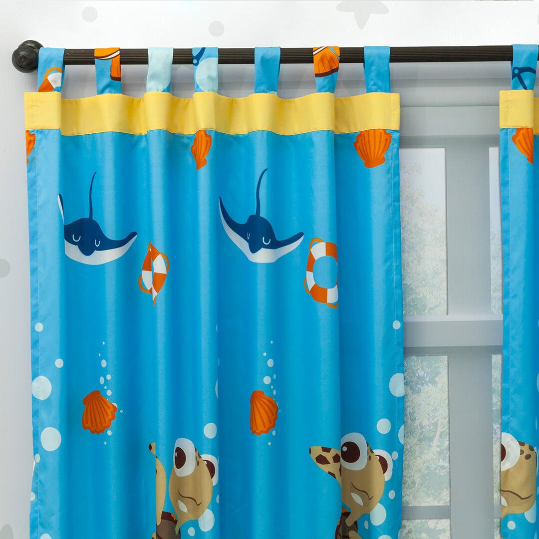 Combo Juego de Sabanas y Cortina Infantil Azul Semidoble 120 X 190 Cm de Oceano - Ropa de Cama | Bylmo