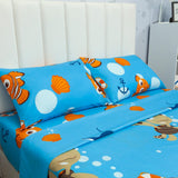 Combo Juego de Sabanas y Cortina Infantil Azul Semidoble 120 X 190 Cm de Oceano - Ropa de Cama | Bylmo