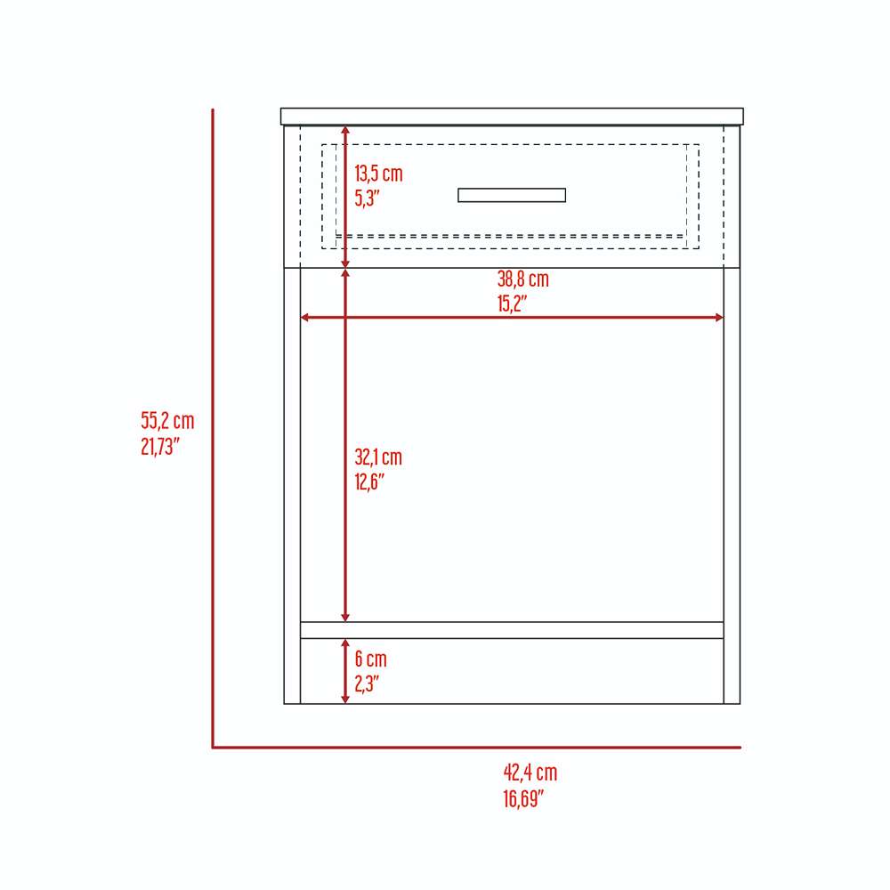 Mesa de Noche Eco Blanco 42 cm con Un Cajón - Mesas de Noche | Bylmo