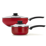 Olla con Tapa Aluminio 34 cm con Sartén Wok 47 cm con tapa Rojo - Ollas y Sartenes | Bylmo