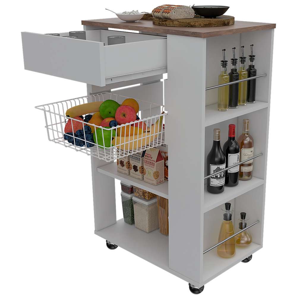 Mueble Auxiliar Blossom Blanco 57 cm con Canasta y Un Cajón - Muebles Organizadores | Bylmo