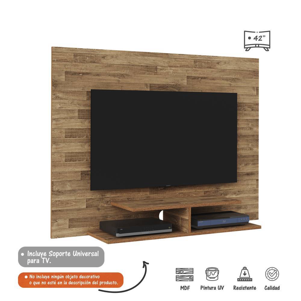 Panel de TV Jet Plus Rústico 120x89cm Para TV Hasta 42 Pulgadas sin Cajones y con Ranuras para Cables - Muebles para TV | Bylmo
