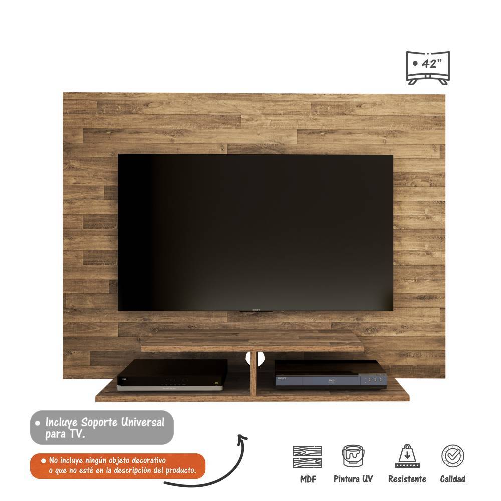 Panel de TV Jet Plus Rústico 120x89cm Para TV Hasta 42 Pulgadas sin Cajones y con Ranuras para Cables - Muebles para TV | Bylmo