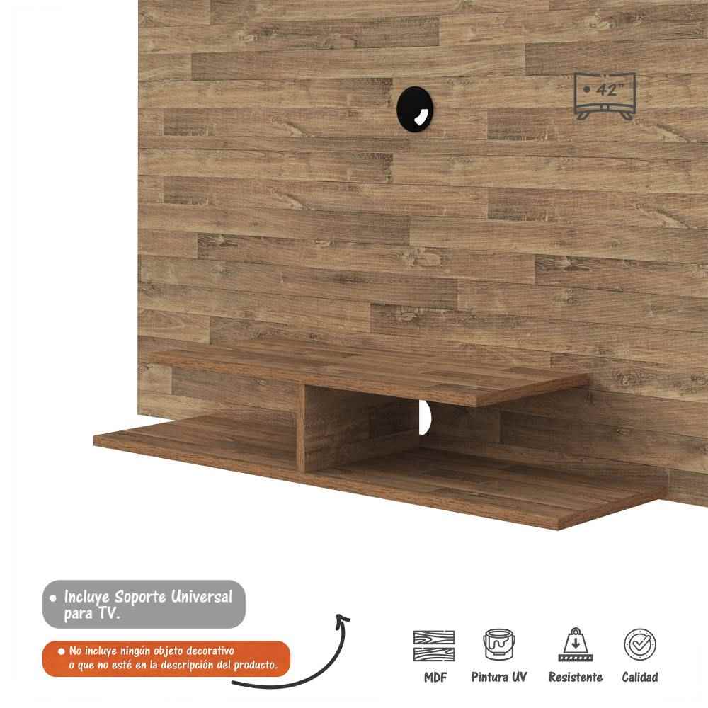 Panel de TV Jet Plus Rústico 120x89cm Para TV Hasta 42 Pulgadas sin Cajones y con Ranuras para Cables - Muebles para TV | Bylmo