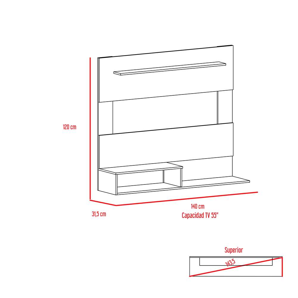 Panel Beijint Blanco Nevado 140x120cm Para TV Hasta 55 Pulgadas sin Cajones - Muebles para TV | Bylmo