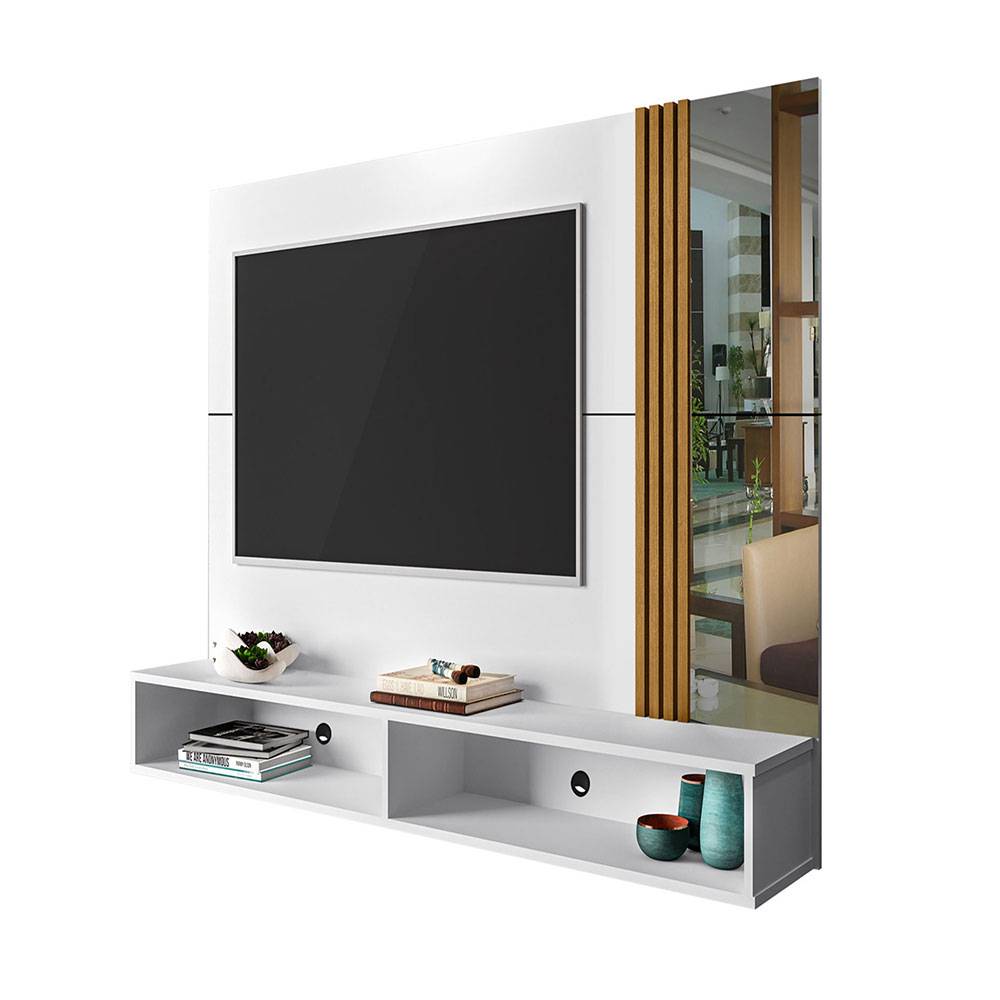 Panel Titan Blanco y Almendra 180 cm con Espejos - Muebles para TV | Bylmo