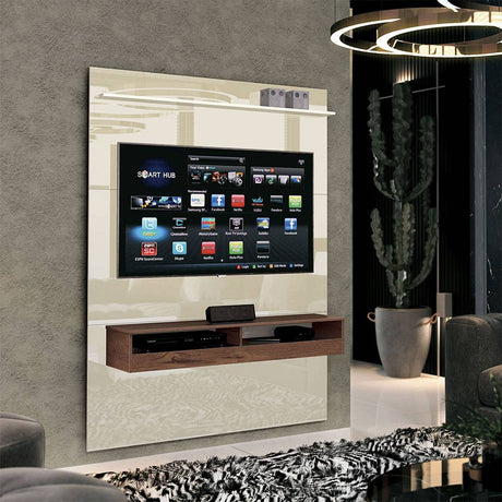 Panel de TV Torino Blanco Apagado y Blanco Natural 120x160cm Para TV Hasta 50 Pulgadas sin Cajones - Muebles para TV | Bylmo