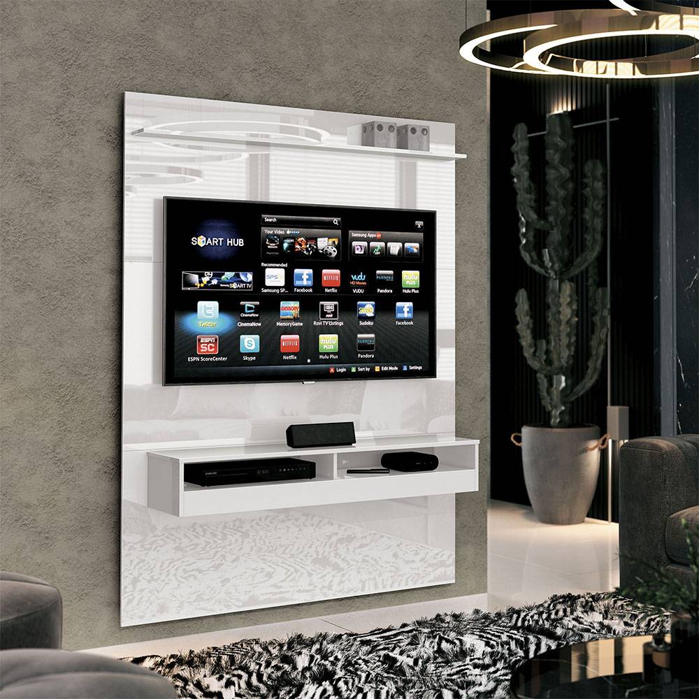 Panel de TV Blanco 120x160cm Para TV Hasta 50 Pulgadas sin Cajones - Muebles para TV | Bylmo