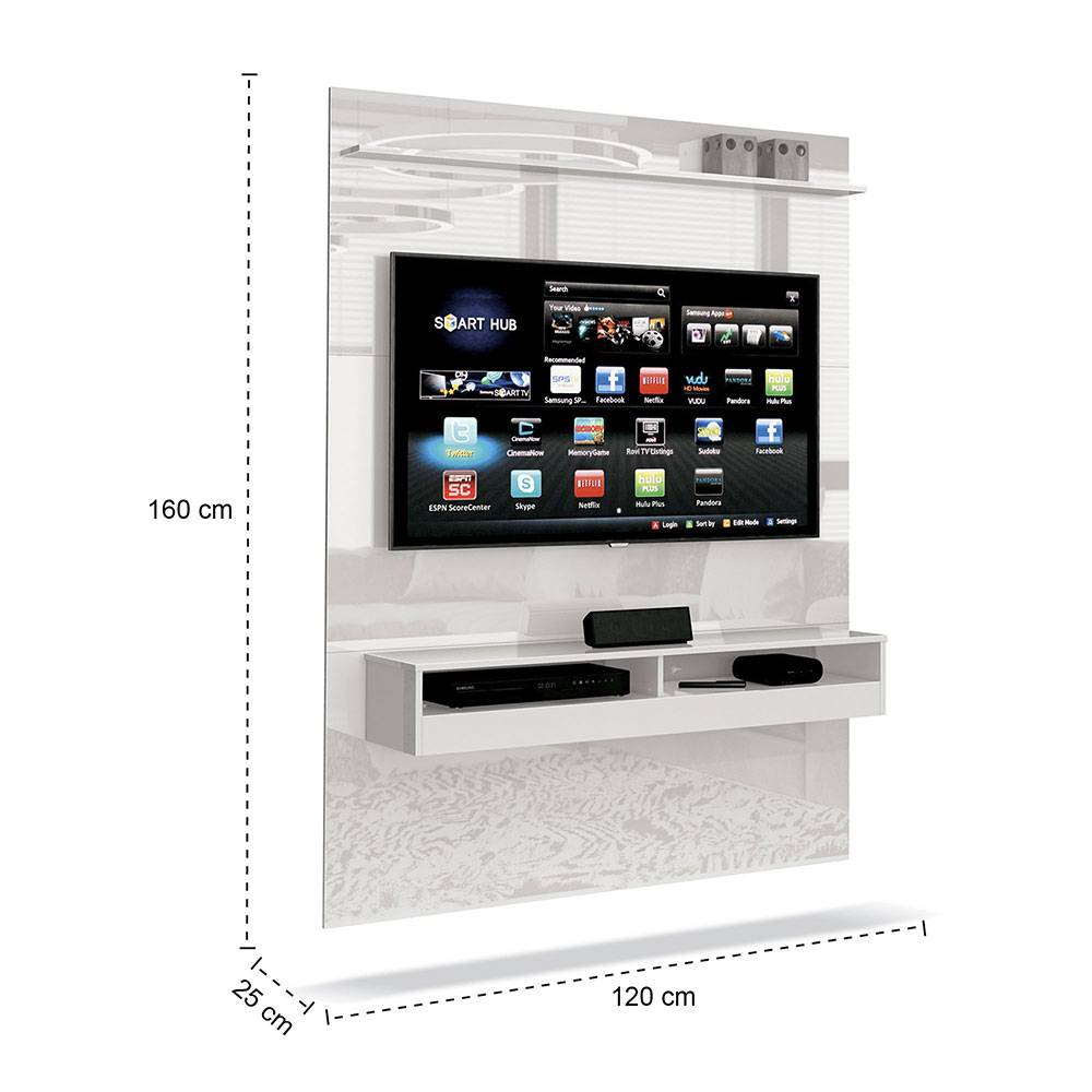 Panel de TV Blanco 120x160cm Para TV Hasta 50 Pulgadas sin Cajones - Muebles para TV | Bylmo