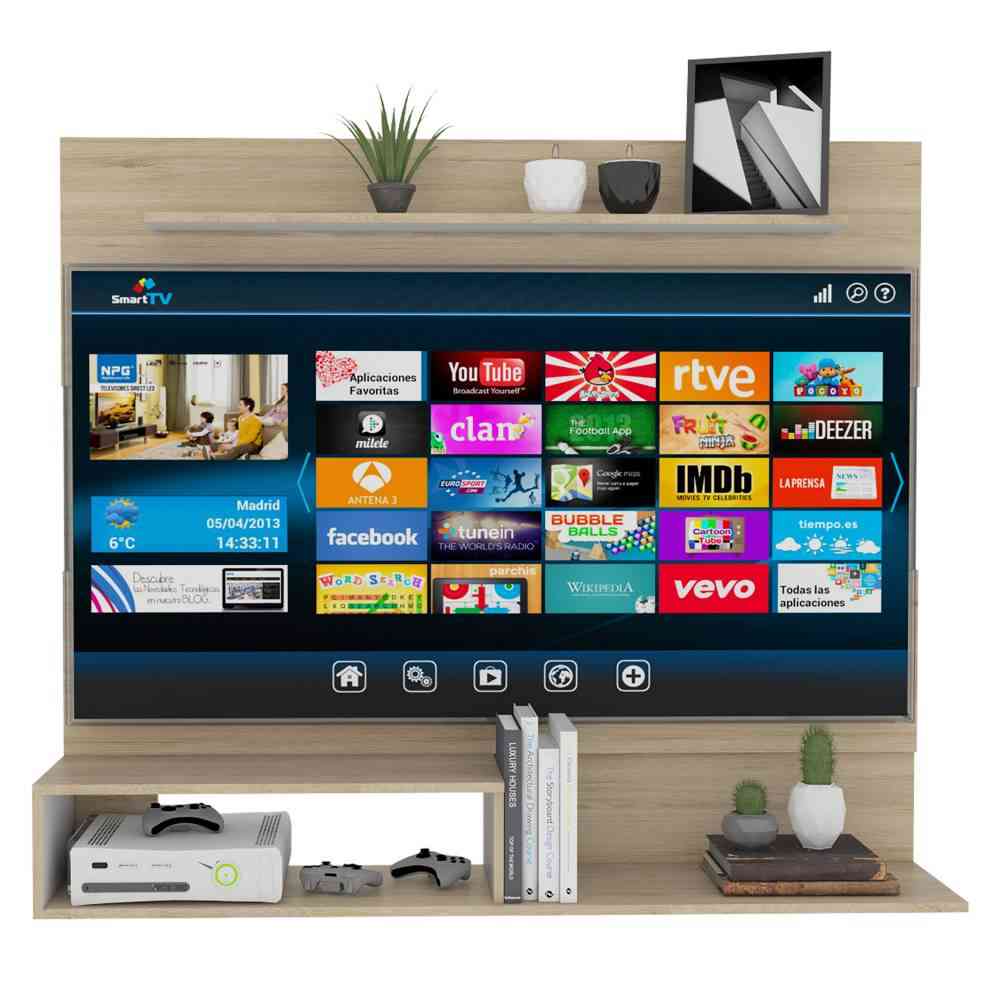 Panel de TV Beijing Rovere y Blanco 140x120cm Para TV Hasta 55 Pulgadas sin Cajones - Muebles para TV | Bylmo