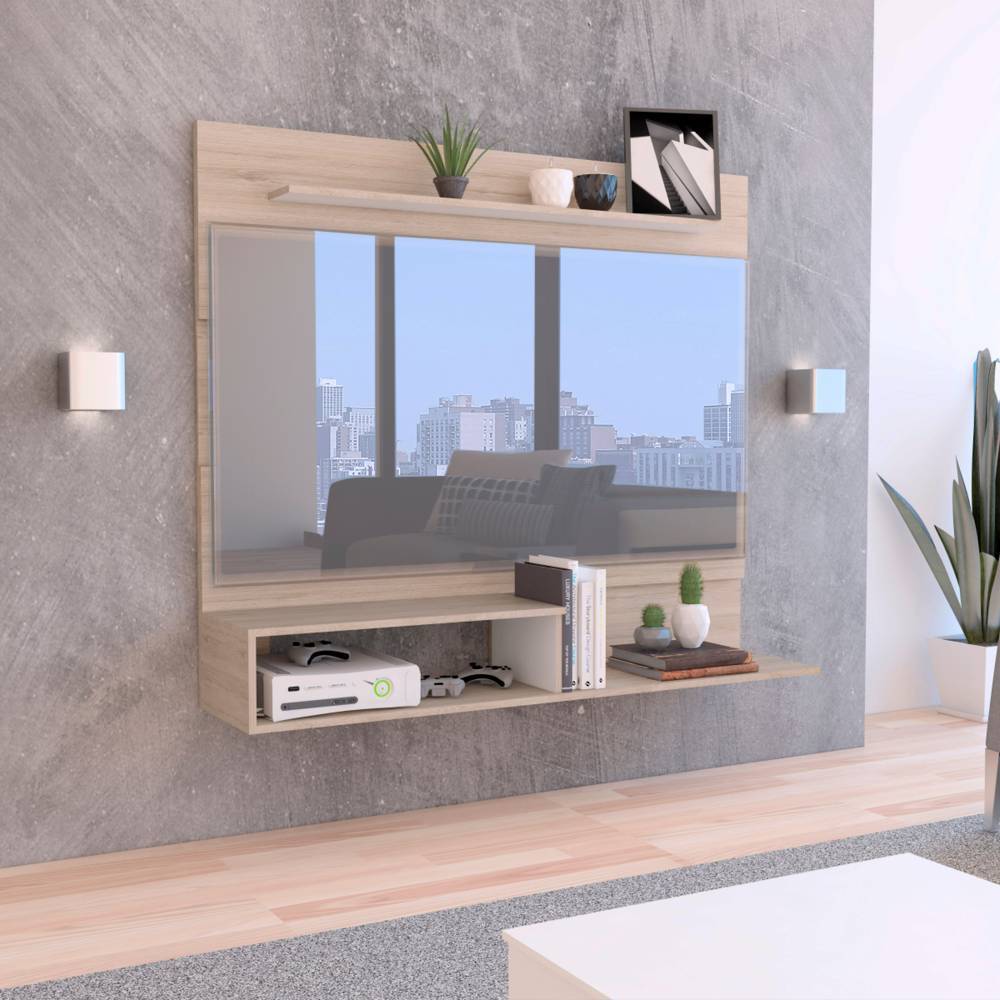 Panel de TV Beijing Rovere y Blanco 140x120cm Para TV Hasta 55 Pulgadas sin Cajones - Muebles para TV | Bylmo