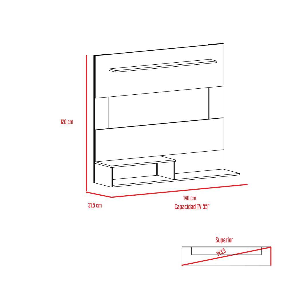 Panel de TV Beijing Rovere y Blanco 140x120cm Para TV Hasta 55 Pulgadas sin Cajones - Muebles para TV | Bylmo