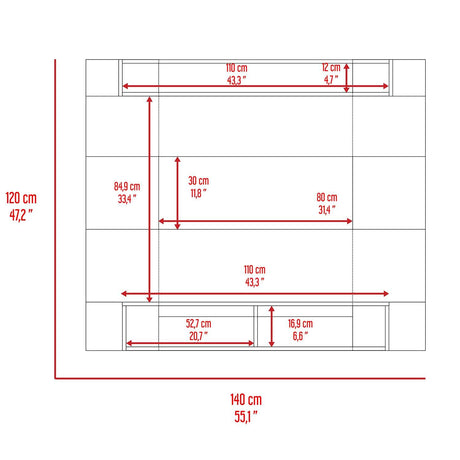 Panel de TV Charlotte Plomo 140x120cm Para TV Hasta 60 Pulgadas sin Cajones - Muebles de TV | Bylmo