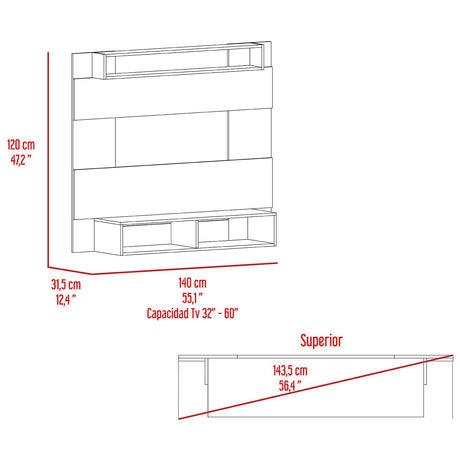 Panel de TV Charlotte Plomo 140x120cm Para TV Hasta 60 Pulgadas sin Cajones - Muebles de TV | Bylmo